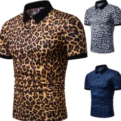 Best OUKU Men's Leopard Polo Shirts Golf Shirt Short Sleeve Polo Shirts Collared Shirts Casual Streetwear Vacation Wear Buttons 3D Print White Yellow Navy Blue