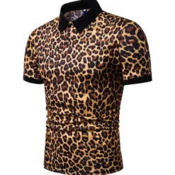 Best OUKU Men's Leopard Polo Shirts Golf Shirt Short Sleeve Polo Shirts Collared Shirts Casual Streetwear Vacation Wear Buttons 3D Print White Yellow Navy Blue