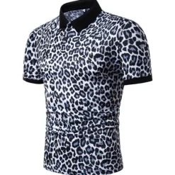 Best OUKU Men's Leopard Polo Shirts Golf Shirt Short Sleeve Polo Shirts Collared Shirts Casual Streetwear Vacation Wear Buttons 3D Print White Yellow Navy Blue