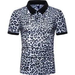 Best OUKU Men's Leopard Polo Shirts Golf Shirt Short Sleeve Polo Shirts Collared Shirts Casual Streetwear Vacation Wear Buttons 3D Print White Yellow Navy Blue