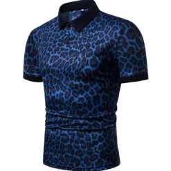 Best OUKU Men's Leopard Polo Shirts Golf Shirt Short Sleeve Polo Shirts Collared Shirts Casual Streetwear Vacation Wear Buttons 3D Print White Yellow Navy Blue