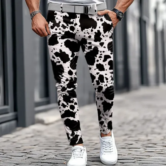 Best OUKU Men's Leopard Print Dress Pants Mid Waist Business Casual Formal Outdoor Street Zipper Pocket Summer Spring Fall 3D Print White Brown black / white