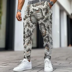 Best OUKU Men's Leopard Print Dress Pants Mid Waist Business Casual Formal Outdoor Street Zipper Pocket Summer Spring Fall 3D Print White Brown black / white