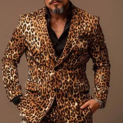 OUKU Men's Leopard Print Long Sleeve Turndown Artistic Casual Outdoor Street Daily Buttons 3D Print Multi Pocket Orange