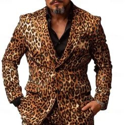 OUKU Men's Leopard Print Long Sleeve Turndown Artistic Casual Outdoor Street Daily Buttons 3D Print Multi Pocket Orange