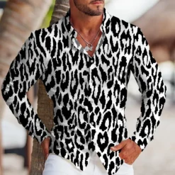 Online OUKU Men's Leopard Shirt Button Up Shirt Long Sleeve Tropical Fashion Designer Outdoor Casual Daily Fall & Winter Turndown Print Button-Down White Yellow Blue Green