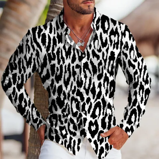 Online OUKU Men's Leopard Shirt Button Up Shirt Long Sleeve Tropical Fashion Designer Outdoor Casual Daily Fall & Winter Turndown Print Button-Down White Yellow Blue Green