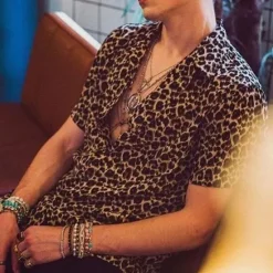 Online OUKU Men's Leopard Shirt Button Up Shirt Short Sleeve Sports Fashion Designer Daily Holiday Summer Spring Turndown Print Brown