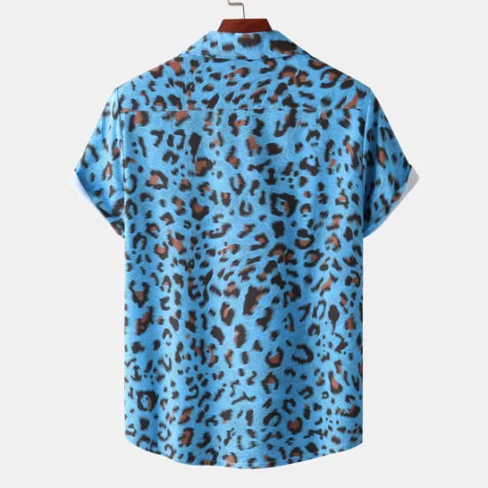 Clearance OUKU Men's Leopard Shirt Button Up Shirt Short Sleeve Tropical Hawaiian Designer Casual Daily Holiday Turndown Black / Gray White Pink Navy Blue Blue