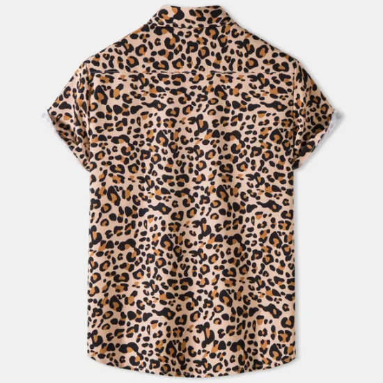 Clearance OUKU Men's Leopard Shirt Button Up Shirt Short Sleeve Tropical Hawaiian Designer Casual Daily Holiday Turndown Black / Gray White Pink Navy Blue Blue