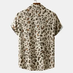 Clearance OUKU Men's Leopard Shirt Button Up Shirt Short Sleeve Tropical Hawaiian Designer Casual Daily Holiday Turndown Black / Gray White Pink Navy Blue Blue