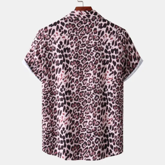 Clearance OUKU Men's Leopard Shirt Button Up Shirt Short Sleeve Tropical Hawaiian Designer Casual Daily Holiday Turndown Black / Gray White Pink Navy Blue Blue