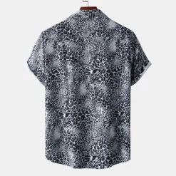 Clearance OUKU Men's Leopard Shirt Button Up Shirt Short Sleeve Tropical Hawaiian Designer Casual Daily Holiday Turndown Black / Gray White Pink Navy Blue Blue
