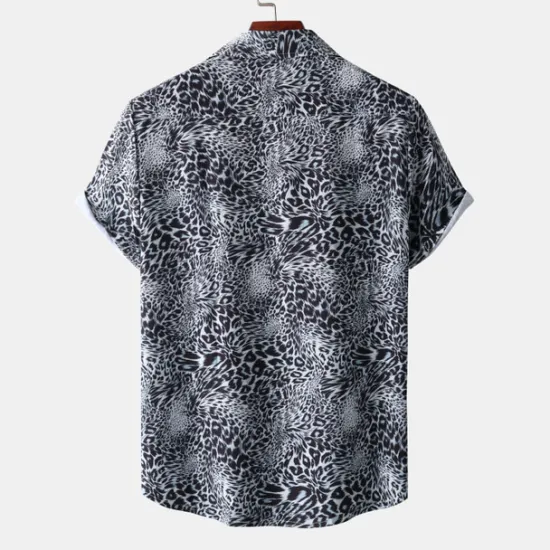 Clearance OUKU Men's Leopard Shirt Button Up Shirt Short Sleeve Tropical Hawaiian Designer Casual Daily Holiday Turndown Black / Gray White Pink Navy Blue Blue