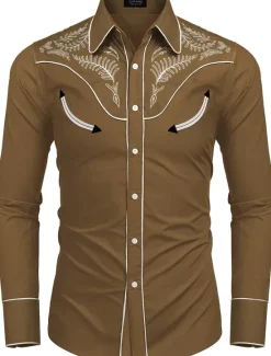 Clearance OUKU Men's Leopard Shirt Western Shirt Cowboy Shirt Long Sleeve Fashion Designer Casual Outdoor Holiday Fall & Winter Turndown Print Button-Down Blue Brown Khaki Black / Pink