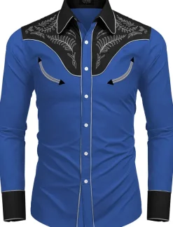 Clearance OUKU Men's Leopard Shirt Western Shirt Cowboy Shirt Long Sleeve Fashion Designer Casual Outdoor Holiday Fall & Winter Turndown Print Button-Down Blue Brown Khaki Black / Pink
