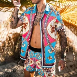 Best OUKU Men's Leopard Zebra 2pcs Shirts Sets Summer Hawaiian Shirt Short Sleeve Short Pants Turndown Fashion Hawaiian Casual Outdoor Vacation Beach 3D Print Button-Down Summer Spring Black Yellow Pink
