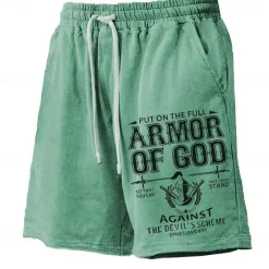 Sale OUKU Men's Letter Cross Armor of God Board Shorts Swim Shorts Swim Trunks Mid Waist Hawaiian Casual Holiday Beach Drawstring with Mesh lining Elastic Waist Designer Clothing Apparel