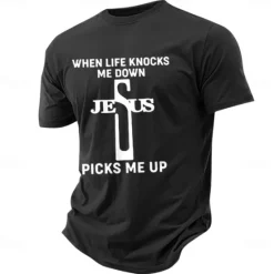 Outlet OUKU Men's Letter Cross Jesus T Shirt Tee Top 100% Cotton Short Sleeve Graphic Shirt Black Army Green Dark Blue Comfortable Tee Street Sports Outdoor Fashion Designer Clothing