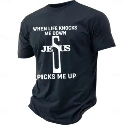Outlet OUKU Men's Letter Cross Jesus T Shirt Tee Top 100% Cotton Short Sleeve Graphic Shirt Black Army Green Dark Blue Comfortable Tee Street Sports Outdoor Fashion Designer Clothing