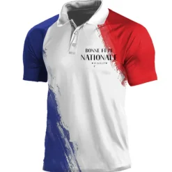 New OUKU Men's Letter Eiffel Tower Graphic Prints Veterans Patriotic Polo Shirts Lapel Polo Button Up Polos Golf Shirt Short Sleeves Shirt Turndown Outdoor Street White Wine Red Blue Print Clothing Apparel