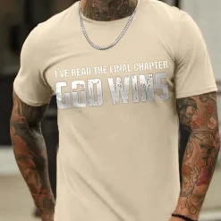 Clearance OUKU Men's Letter God Wins T Shirt Casual Style 100% Cotton Short Sleeve Graphic Shirt Heather Gray Black Red Comfortable Tee Vacation Casual Fashion Designer Clothing