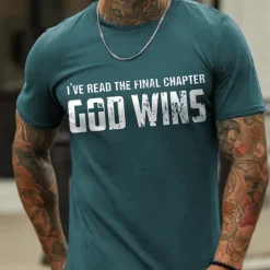 Clearance OUKU Men's Letter God Wins T Shirt Casual Style 100% Cotton Short Sleeve Graphic Shirt Heather Gray Black Red Comfortable Tee Vacation Casual Fashion Designer Clothing