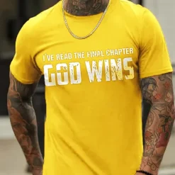Clearance OUKU Men's Letter God Wins T Shirt Casual Style 100% Cotton Short Sleeve Graphic Shirt Heather Gray Black Red Comfortable Tee Vacation Casual Fashion Designer Clothing