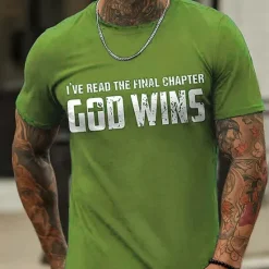 Clearance OUKU Men's Letter God Wins T Shirt Casual Style 100% Cotton Short Sleeve Graphic Shirt Heather Gray Black Red Comfortable Tee Vacation Casual Fashion Designer Clothing