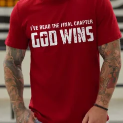 Clearance OUKU Men's Letter God Wins T Shirt Casual Style 100% Cotton Short Sleeve Graphic Shirt Heather Gray Black Red Comfortable Tee Vacation Casual Fashion Designer Clothing