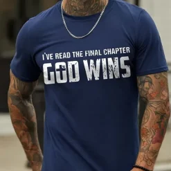 Clearance OUKU Men's Letter God Wins T Shirt Casual Style 100% Cotton Short Sleeve Graphic Shirt Heather Gray Black Red Comfortable Tee Vacation Casual Fashion Designer Clothing