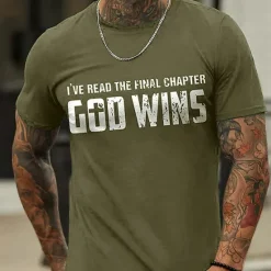 Clearance OUKU Men's Letter God Wins T Shirt Casual Style 100% Cotton Short Sleeve Graphic Shirt Heather Gray Black Red Comfortable Tee Vacation Casual Fashion Designer Clothing