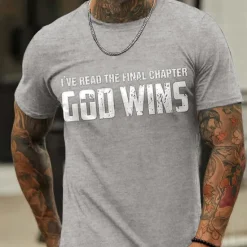 Clearance OUKU Men's Letter God Wins T Shirt Casual Style 100% Cotton Short Sleeve Graphic Shirt Heather Gray Black Red Comfortable Tee Vacation Casual Fashion Designer Clothing