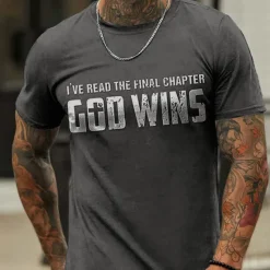 Clearance OUKU Men's Letter God Wins T Shirt Casual Style 100% Cotton Short Sleeve Graphic Shirt Heather Gray Black Red Comfortable Tee Vacation Casual Fashion Designer Clothing