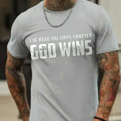 Clearance OUKU Men's Letter God Wins T Shirt Casual Style 100% Cotton Short Sleeve Graphic Shirt Heather Gray Black Red Comfortable Tee Vacation Casual Fashion Designer Clothing