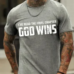 Clearance OUKU Men's Letter God Wins T Shirt Casual Style 100% Cotton Short Sleeve Graphic Shirt Heather Gray Black Red Comfortable Tee Vacation Casual Fashion Designer Clothing