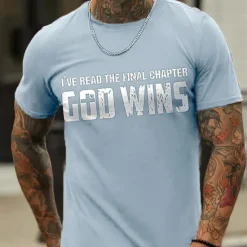 Clearance OUKU Men's Letter God Wins T Shirt Casual Style 100% Cotton Short Sleeve Graphic Shirt Heather Gray Black Red Comfortable Tee Vacation Casual Fashion Designer Clothing