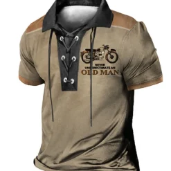 Outlet OUKU Men's Letter Graphic Prints Vintage Motorcycle Polo Shirt Golf Shirt Short Sleeve Shirt Turndown Outdoor Street Blue Green Khaki Gray Drawstring Print Clothing Apparel Sports Fashion Streetwear