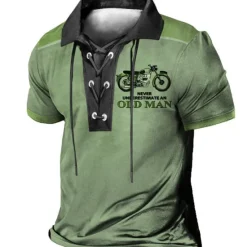 Outlet OUKU Men's Letter Graphic Prints Vintage Motorcycle Polo Shirt Golf Shirt Short Sleeve Shirt Turndown Outdoor Street Blue Green Khaki Gray Drawstring Print Clothing Apparel Sports Fashion Streetwear