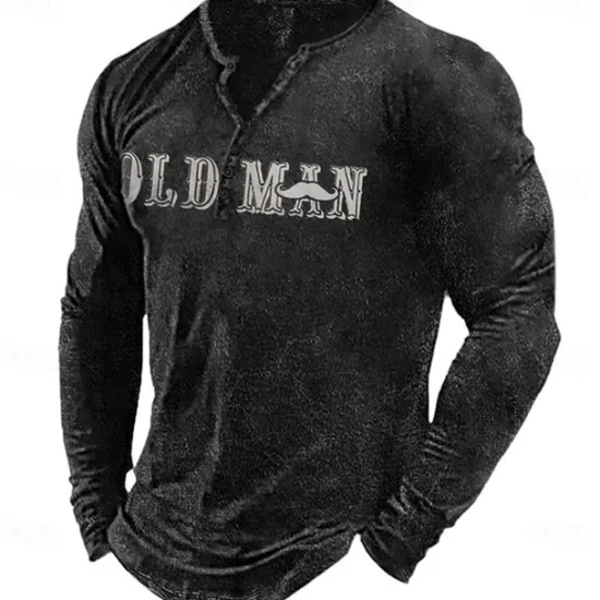 Clearance OUKU Men's Letter Graphic Prints T shirt Henley Shirt Long Sleeve Hot Stamping Designer Basic Modern Contemporary Vacation Street Going out Spring & Fall Black Red Navy Blue Green Army Green Crew Neck