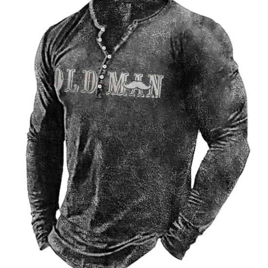 Clearance OUKU Men's Letter Graphic Prints T shirt Henley Shirt Long Sleeve Hot Stamping Designer Basic Modern Contemporary Vacation Street Going out Spring & Fall Black Red Navy Blue Green Army Green Crew Neck