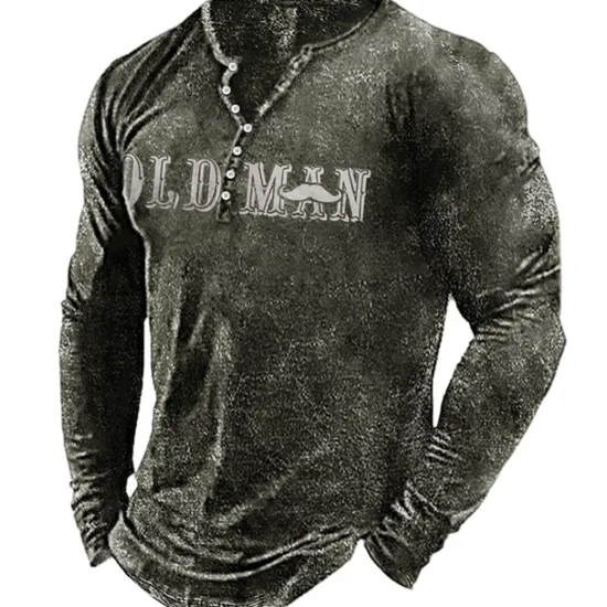 Clearance OUKU Men's Letter Graphic Prints T shirt Henley Shirt Long Sleeve Hot Stamping Designer Basic Modern Contemporary Vacation Street Going out Spring & Fall Black Red Navy Blue Green Army Green Crew Neck