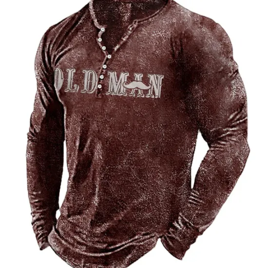 Clearance OUKU Men's Letter Graphic Prints T shirt Henley Shirt Long Sleeve Hot Stamping Designer Basic Modern Contemporary Vacation Street Going out Spring & Fall Black Red Navy Blue Green Army Green Crew Neck