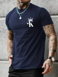 Sale OUKU Men's Letter Graphic Prints T Shirt Graphic Tee Cotton Short Sleeves Graphic Shirt Black Army Green Dark Blue Comfortable Tee Vacation Street Fashion Designer Clothing
