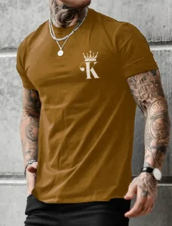 Sale OUKU Men's Letter Graphic Prints T Shirt Graphic Tee Cotton Short Sleeves Graphic Shirt Black Army Green Dark Blue Comfortable Tee Vacation Street Fashion Designer Clothing