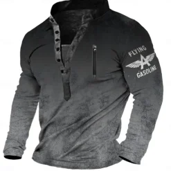 Clearance OUKU Men's Letter Graphic Prints Sweatshirt Pullover Long Sleeve Sweatshirt Standing Collar Henley Collar Vintage Streetwear Designer 3D Print Casual Daily Sports Zipper Fall Spring & Summer