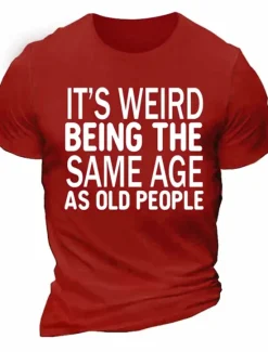 New OUKU Men's Letter Graphic Prints Old People T Shirt Graphic Tee Cotton Short Sleeves Graphic Shirt White Wine Red Comfortable Tee Vacation Street Fashion Designer Clothing