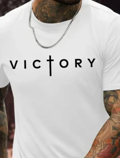 New OUKU Men's Letter Graphic Prints Faith T Shirt Graphic Tee 100% Cotton Short Sleeve Graphic Shirt Black White Dark Navy Comfortable Tee Vacation Street Fashion Designer Clothing