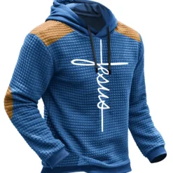 Online OUKU Men's Letter Graphic Prints Hoodie Hoodies Waffle Hoodie Daily Classic Long Sleeve Hooded Holiday Going out Streetwear Navy Blue Blue Print Spring & Fall Designer