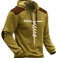 Online OUKU Men's Letter Graphic Prints Hoodie Hoodies Waffle Hoodie Daily Classic Long Sleeve Hooded Holiday Going out Streetwear Navy Blue Blue Print Spring & Fall Designer